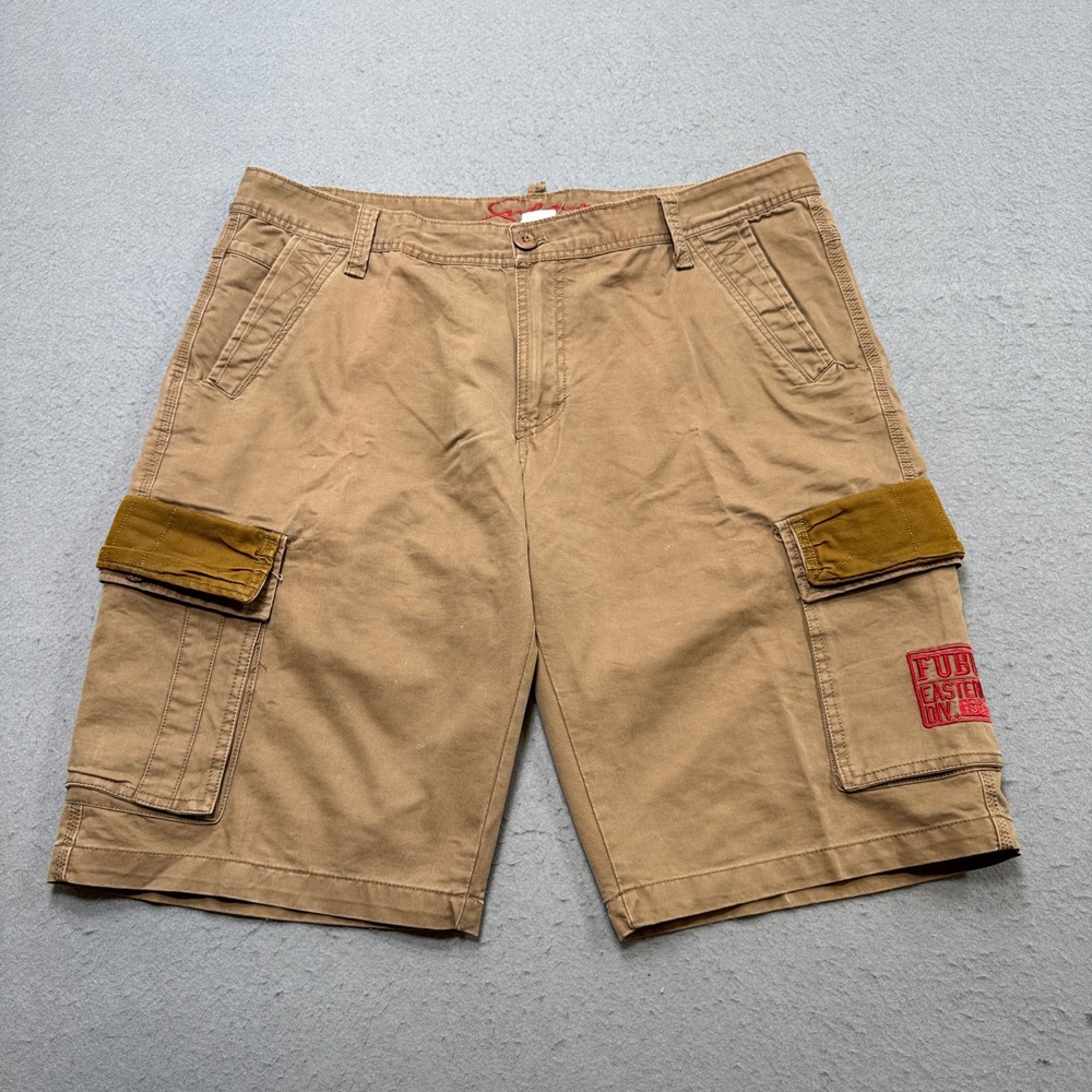 Y2K FUBU Cargo Shorts Men's 40 Brown Relaxed Cotton Utility Hunting Streetwear
